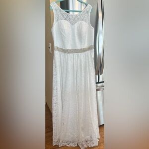 Elegant White Lace Dress with gold Embellishments
